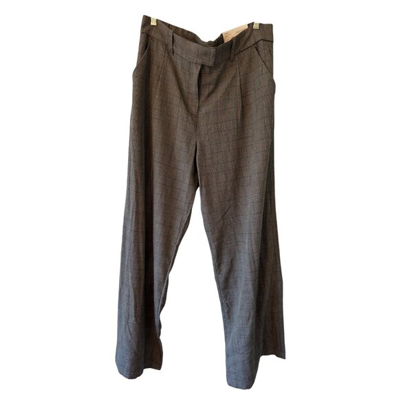 American Eagle Womens Wide Leg Stretch Trousers Size 14 32W High-Rise Gray Plaid - Picture 3 of 10